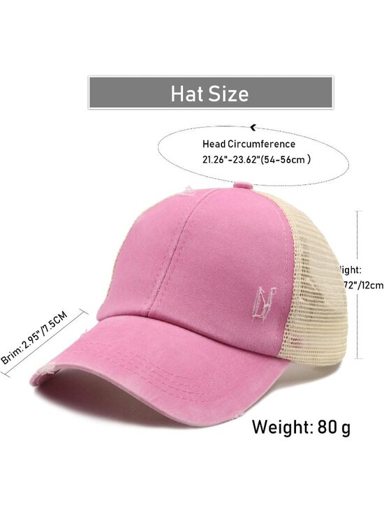〽️Women Distressed Pink High Ponytail Baseball Trucker Bad Hair Day Adjustable main image 6